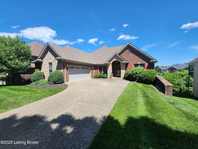 7201 Creekton Dr, Louisville, KY 40241 - view of front of property featuring an attached garage, a front lawn, brick siding, and driveway