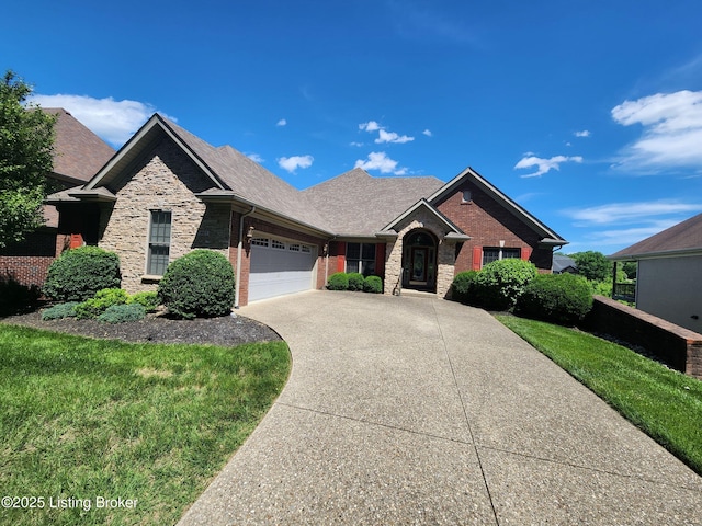 7201 Creekton Dr, Louisville, KY 40241 - ranch-style home with brick siding, concrete driveway, an attached garage, and a shingled roof
