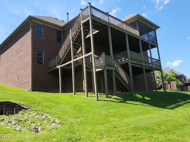 7201 Creekton Dr, Louisville, KY 40241 - back of house with stairs, brick siding, a deck, and a yard