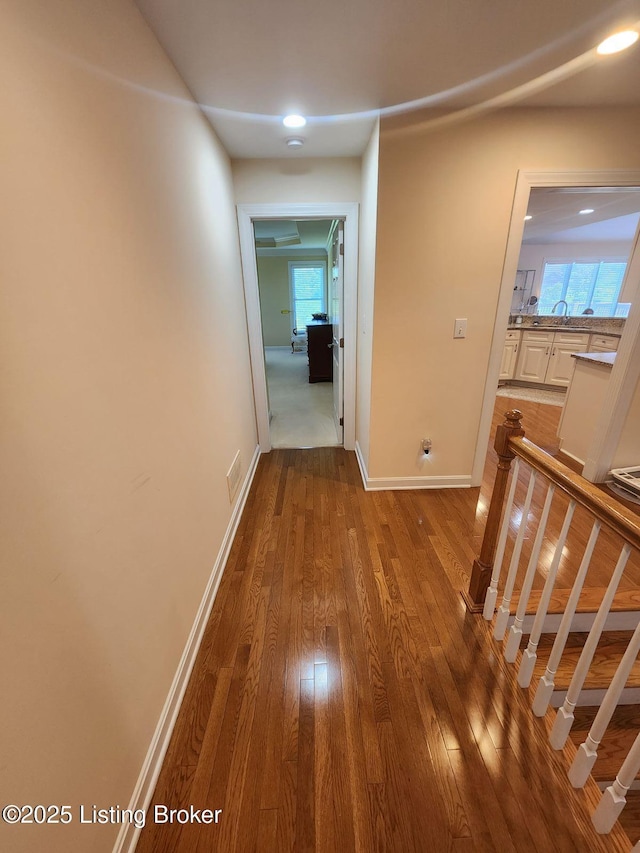 7201 Creekton Dr, Louisville, KY 40241 - corridor featuring hardwood / wood-style flooring, baseboards, healthy amount of natural light, and recessed lighting