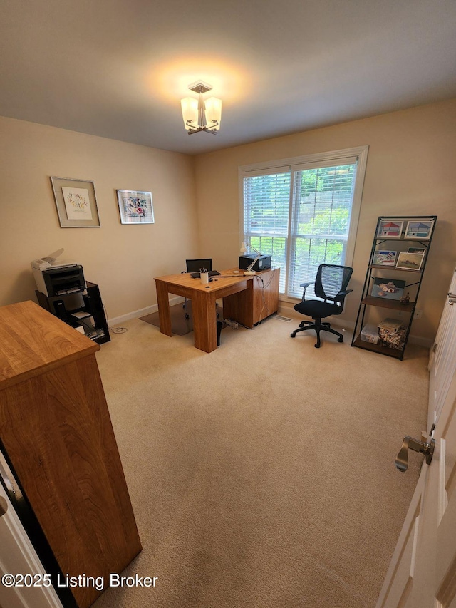 7201 Creekton Dr, Louisville, KY 40241 - office with carpet floors, a chandelier, and baseboards