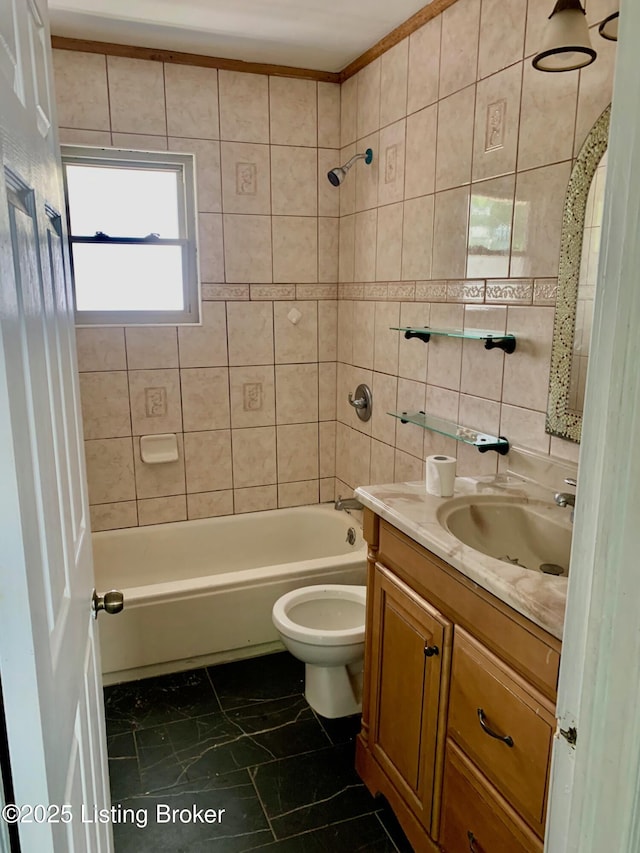 4727 Cliff Ave, Louisville, KY 40215 - full bath with tile walls, shower / tub combination, vanity, and toilet
