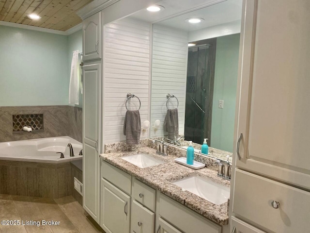 1222 Mountain View Rd, Falls Of Rough, KY 40119 - bathroom with recessed lighting, double vanity, a bath, and tile patterned flooring