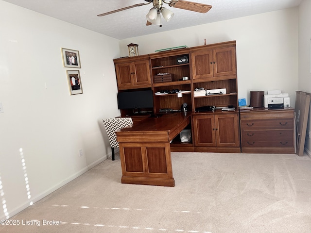8005 Grandmeadow Ln, Louisville, KY 40258 - office area featuring light colored carpet, ceiling fan, and baseboards
