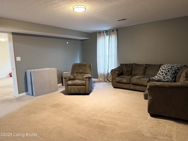 8005 Grandmeadow Ln, Louisville, KY 40258 - living room featuring carpet, a textured ceiling, and baseboards