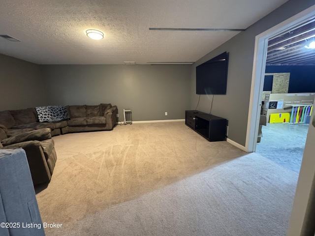 8005 Grandmeadow Ln, Louisville, KY 40258 - living room featuring carpet flooring, baseboards, and a textured ceiling
