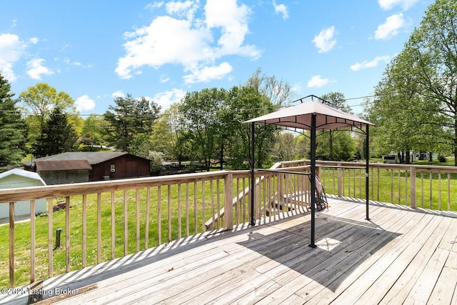8887 New Haven Rd, New Haven, KY 40051 - wooden terrace with a yard, a gazebo, and view of wooded area