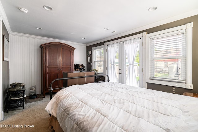 607 Penguin St, Louisville, KY 40217 - carpeted bedroom with ornamental molding and access to outside