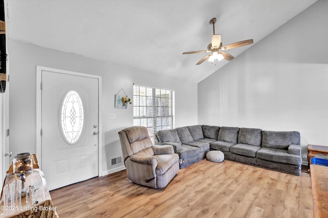 1401 Brooks Hill Rd, Brooks, KY 40109 - living room featuring lofted ceiling, ceiling fan, and wood finished floors
