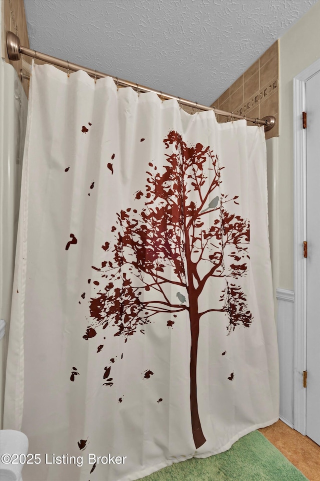 1401 Brooks Hill Rd, Brooks, KY 40109 - bathroom with a textured ceiling and a shower with shower curtain