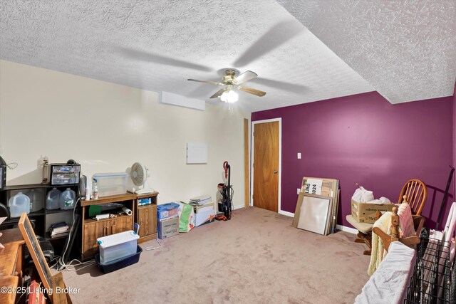 1401 Brooks Hill Rd, Brooks, KY 40109 - game room featuring a ceiling fan, carpet, a textured ceiling, and baseboards