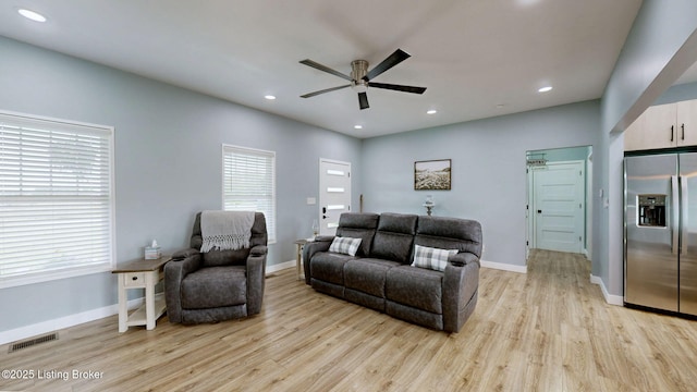 30 Bell Ct, Bedford, KY 40006 - living room featuring a ceiling fan, light wood-style floors, healthy amount of natural light, and recessed lighting