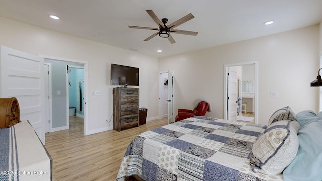 30 Bell Ct, Bedford, KY 40006 - bedroom featuring light wood-style floors, recessed lighting, baseboards, and ceiling fan