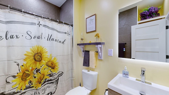 30 Bell Ct, Bedford, KY 40006 - bathroom with toilet, vanity, and a shower with curtain