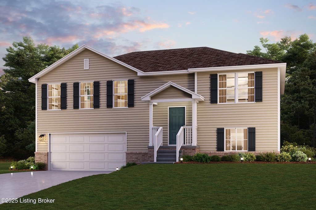 105 Rucksack Ct, Elizabethtown, KY 42701 - view of front of property with concrete driveway, brick siding, a yard, and an attached garage