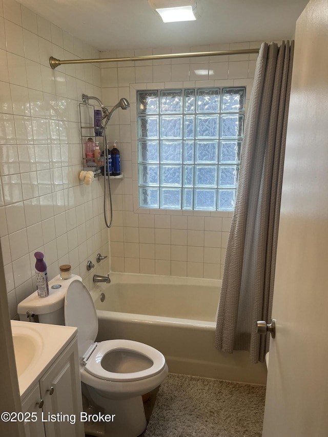 4908 Hillview Dr, Louisville, KY 40258 - full bathroom with shower / bathtub combination with curtain, toilet, vanity, and tile walls