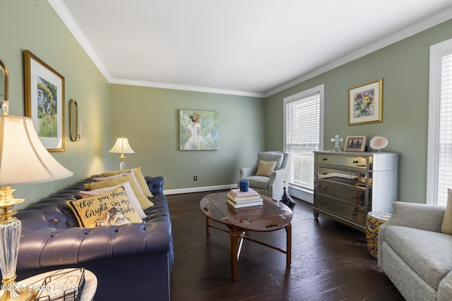700 Sentry Way, Louisville, KY 40223 - living area with ornamental molding, healthy amount of natural light, baseboards, and dark wood-style flooring
