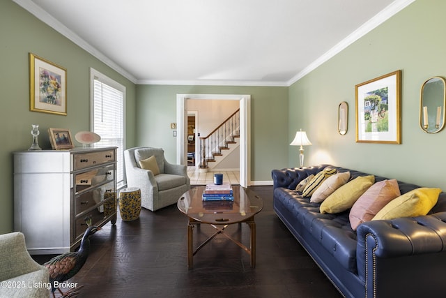 700 Sentry Way, Louisville, KY 40223 - living area featuring crown molding, dark wood-type flooring, and stairway
