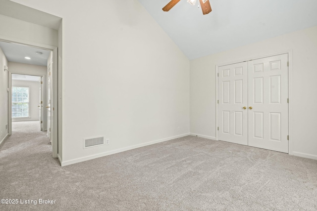 2434 Eastwood Cir, Crestwood, KY 40014 - unfurnished bedroom featuring carpet floors, lofted ceiling, baseboards, a closet, and a ceiling fan