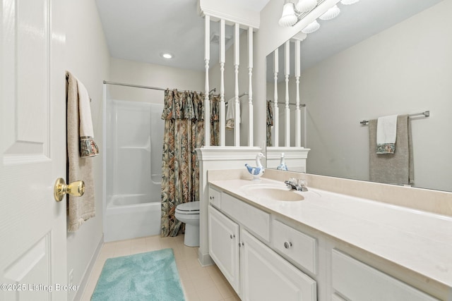 2434 Eastwood Cir, Crestwood, KY 40014 - bathroom featuring tile patterned flooring, vanity, toilet, and shower / bath combo with shower curtain