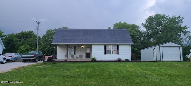 7 Dylan Ln, Upton, KY 42784 - view of front of home with a porch, a front lawn, an outdoor structure, and roof with shingles