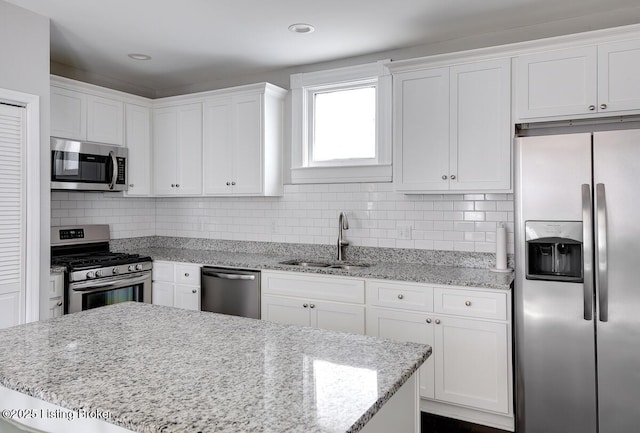 1517 Hoertz Ave, Louisville, KY 40217 - kitchen with stainless steel appliances, a sink, white cabinets, backsplash, and recessed lighting