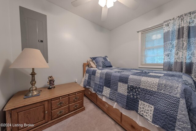 3085 Centerview Rough River Ln, Hudson, KY 40145 - bedroom with electric panel, light carpet, and ceiling fan