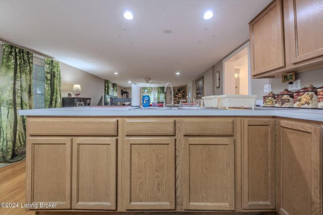 3085 Centerview Rough River Ln, Hudson, KY 40145 - kitchen featuring light brown cabinets, light countertops, light wood-type flooring, and recessed lighting