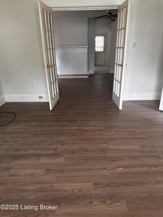 2325 Bolling Ave, Louisville, KY 40210 - empty room with baseboards, dark wood-style floors, ceiling fan, and french doors