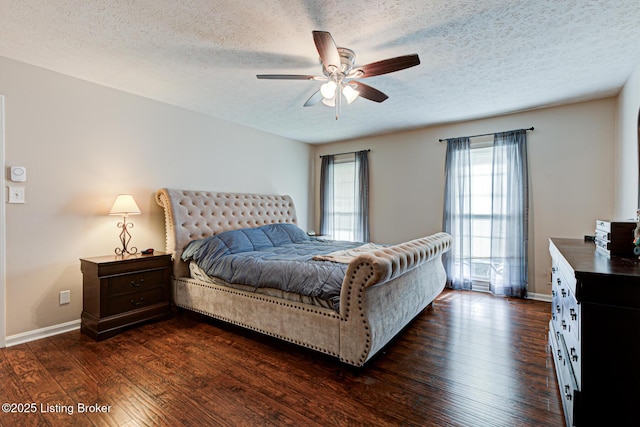 3904 Bayonne Ct, Jeffersontown, KY 40299 - bedroom with dark wood-style flooring, a textured ceiling, baseboards, and ceiling fan