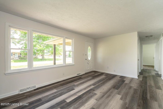 6100 Jessamine Ln, Louisville, KY 40258 - entrance foyer featuring a textured ceiling, dark wood-style floors, plenty of natural light, and baseboards