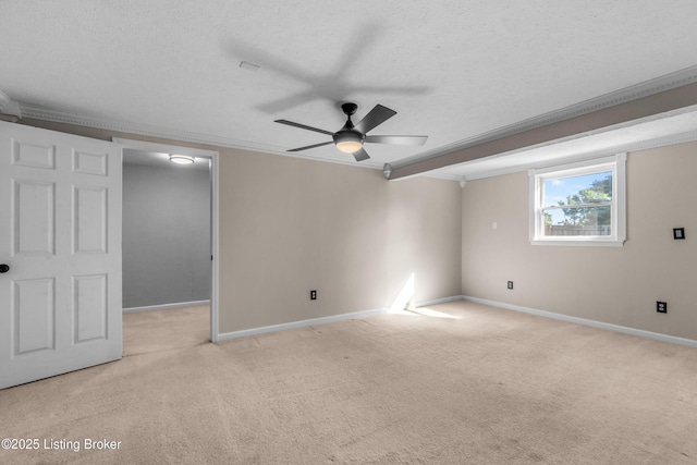 916 Winchester Blvd, Elizabethtown, KY 42701 - unfurnished bedroom with a textured ceiling, light carpet, baseboards, ornamental molding, and a ceiling fan