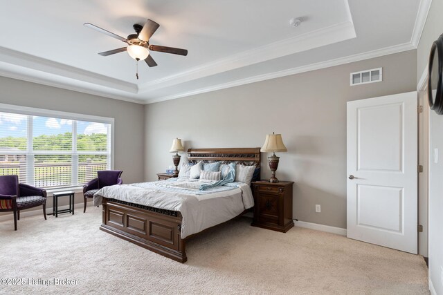 15905 Cabin View Ln, Louisville, KY 40245 - bedroom with a raised ceiling, ornamental molding, light colored carpet, baseboards, and ceiling fan
