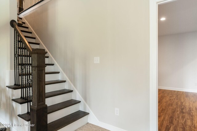 15905 Cabin View Ln, Louisville, KY 40245 - staircase with baseboards, wood finished floors, and recessed lighting