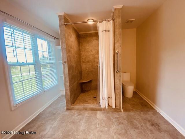 6780 Murrays Run Rd, Coxs Creek, KY 40013 - full bathroom with a shower stall, baseboards, toilet, and tile patterned flooring