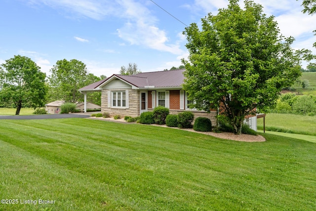 2200 Anneta Rd, Leitchfield, KY 42754 - single story home with stone siding, a front yard, metal roof, a carport, and driveway