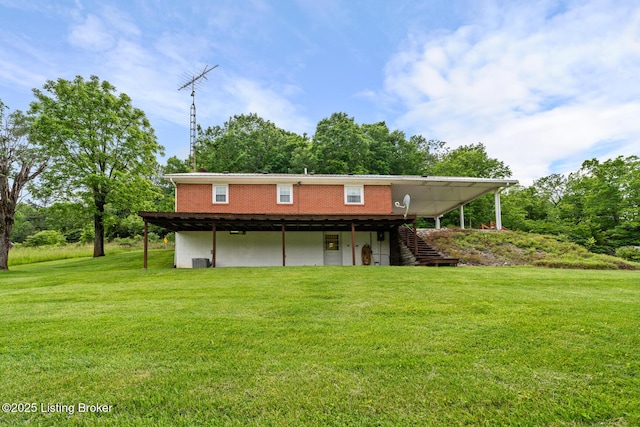 2200 Anneta Rd, Leitchfield, KY 42754 - rear view of property with a yard, stairs, a wooden deck, and central AC