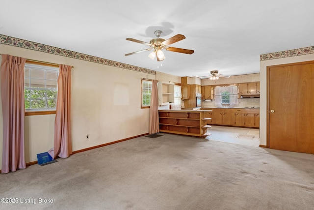 2200 Anneta Rd, Leitchfield, KY 42754 - unfurnished living room featuring light carpet, a ceiling fan, and baseboards