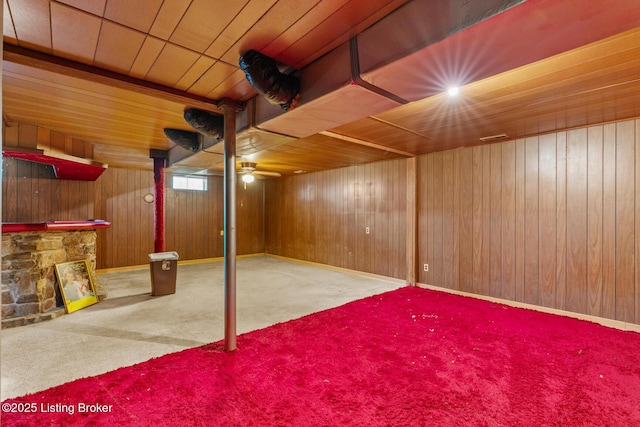 2200 Anneta Rd, Leitchfield, KY 42754 - basement featuring carpet, wooden walls, and a dry bar