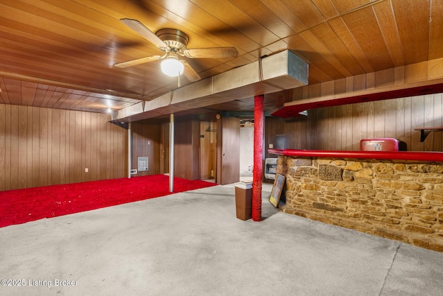 2200 Anneta Rd, Leitchfield, KY 42754 - finished below grade area with carpet, wooden ceiling, wooden walls, and a ceiling fan