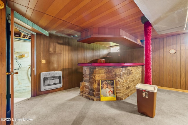 2200 Anneta Rd, Leitchfield, KY 42754 - indoor bar with heating unit, wood walls, and carpet flooring
