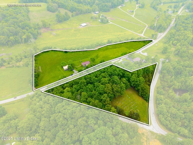 2200 Anneta Rd, Leitchfield, KY 42754 - overview of rural landscape with property boundaries highlighted and a heavily wooded area