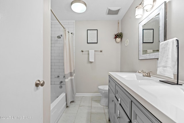 4211 Machupe Dr, Louisville, KY 40241 - bathroom featuring vanity, toilet, shower / bath combination with curtain, and baseboards