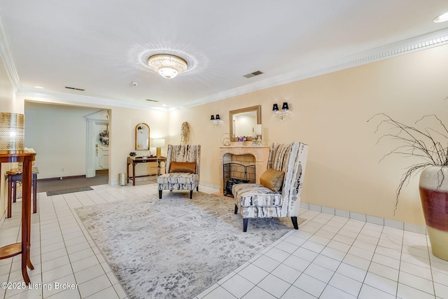 8625 Shelbyville Rd Apt 202, Bellemeade, KY 40222 - living area with light tile patterned flooring and crown molding