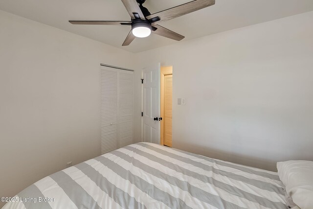 bedroom featuring a closet and ceiling fan