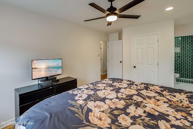 bedroom with recessed lighting and ceiling fan