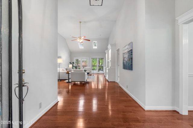 10304 Spring Meyer Rd, Louisville, KY 40223 - entrance foyer with a ceiling fan, high vaulted ceiling, wood finished floors, and baseboards