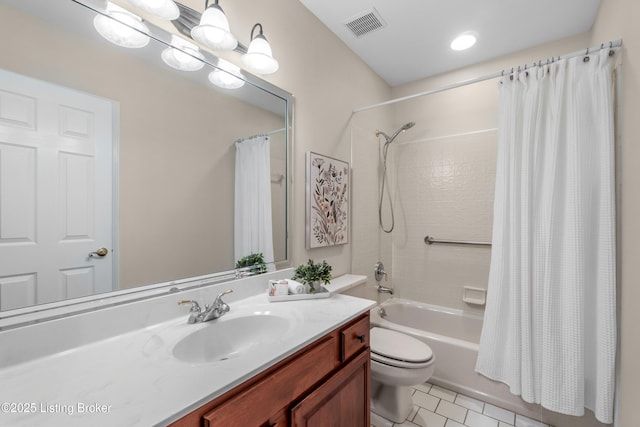 10304 Spring Meyer Rd, Louisville, KY 40223 - bathroom with vanity, shower / bath combo, toilet, and tile patterned floors