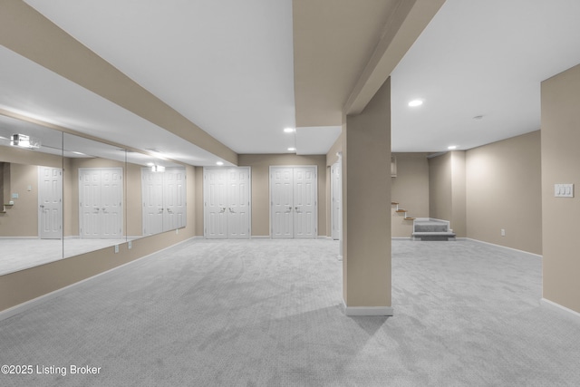 10304 Spring Meyer Rd, Louisville, KY 40223 - finished below grade area with carpet flooring, recessed lighting, stairs, and baseboards