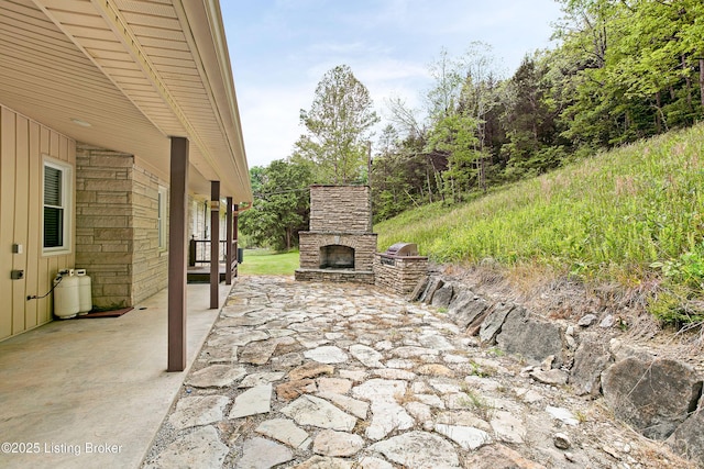 198 Mill Creek Ln, Bardstown, KY 40004 - view of patio / terrace featuring an outdoor stone fireplace